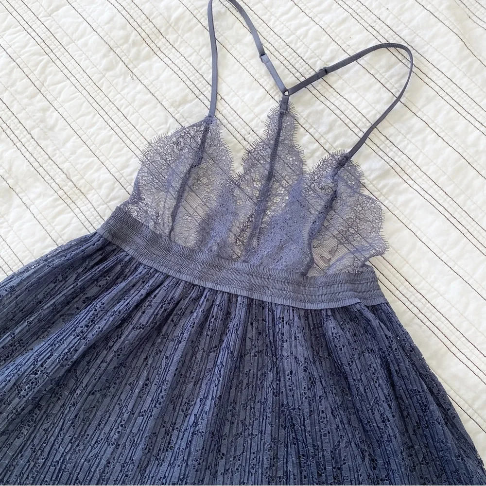 NWOT Victoria's Secret VERY SEXY Pleated Flyaway Babydoll Slip Steel Blue XS